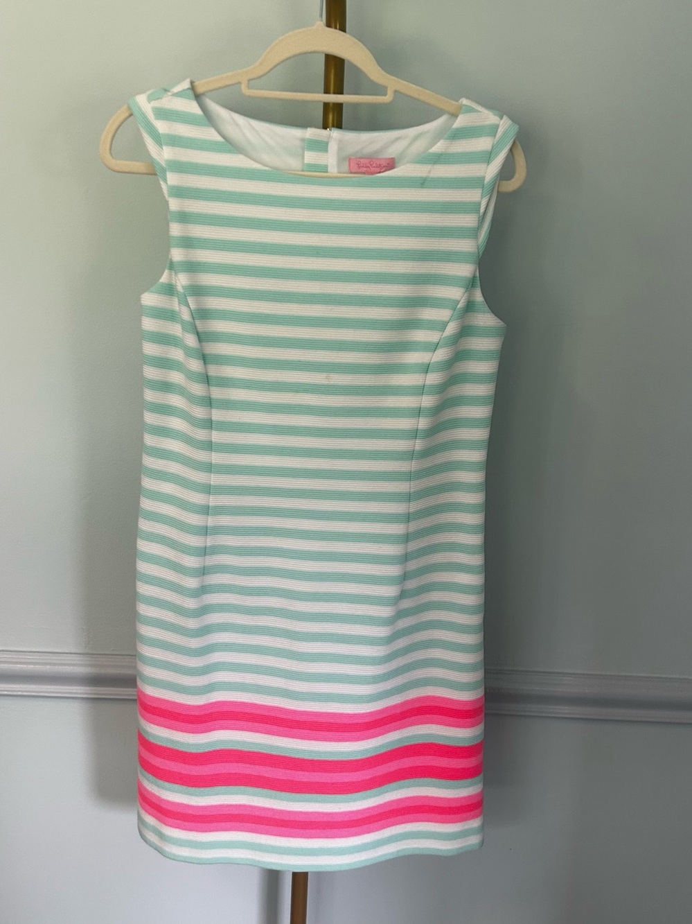 Lilly Pulitzer Mint Green & Pink Striped Lana Cap Sleeve Dress Size Medium